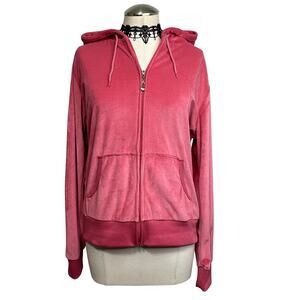 Vtg Y2k Barbie Pink Bratz Mcbling Preppy Velvet Velour Zip Up Hoodie Sz M